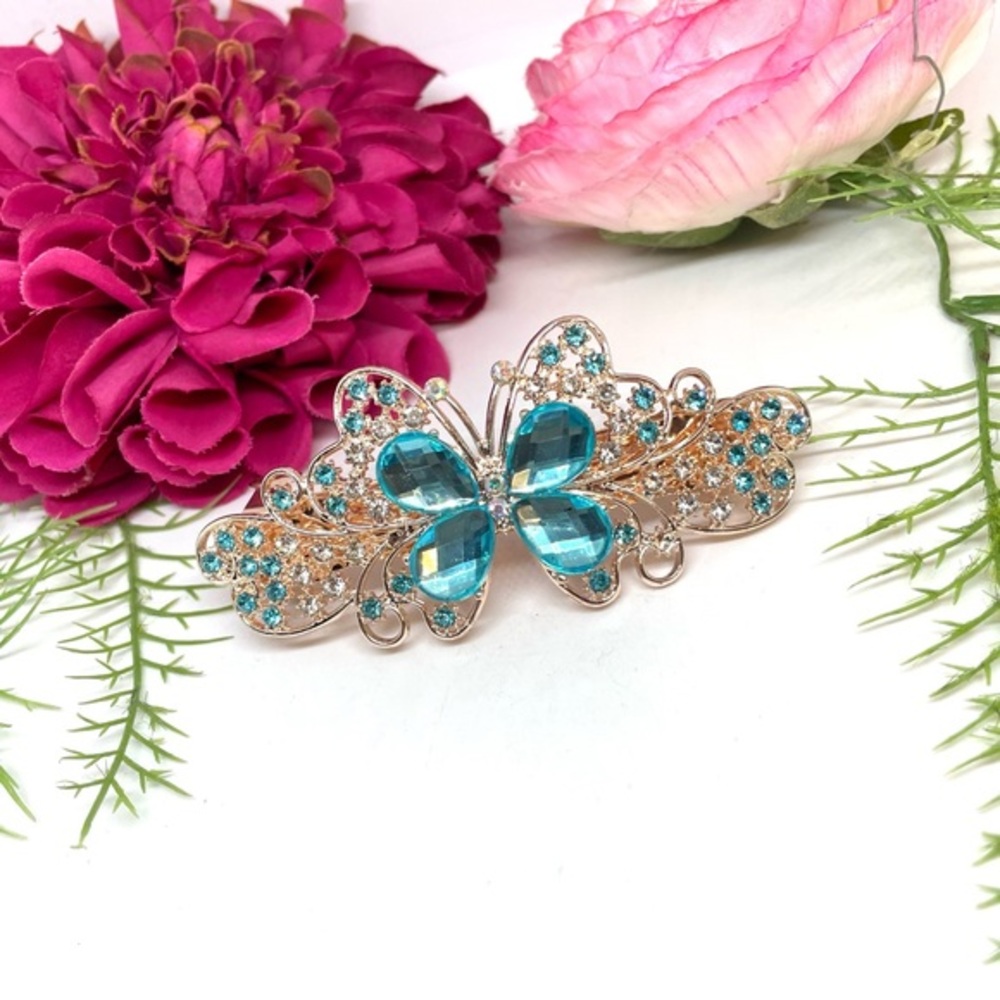 NEW⚜️Butterfly Teal Crystal Embellished Hair Clip